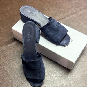 Vince Navy Suede Open-Toe Mule Sandals